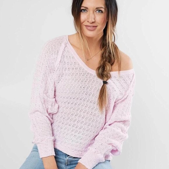 We The Free Sweaters - Free People We The Free Thein’s Hacci Top Pink Off Shoulder Long Sleeve Sz Small